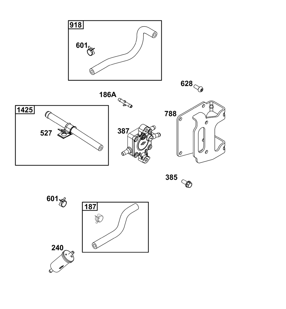 Fuel Supply Group Diagram and Parts List for 613777-0015-J1 400000 - 699999 Briggs and Stratton Engine